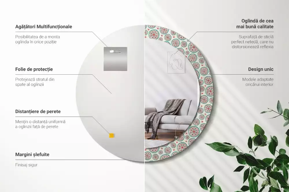 Espejo redondo impreso Patrón boho