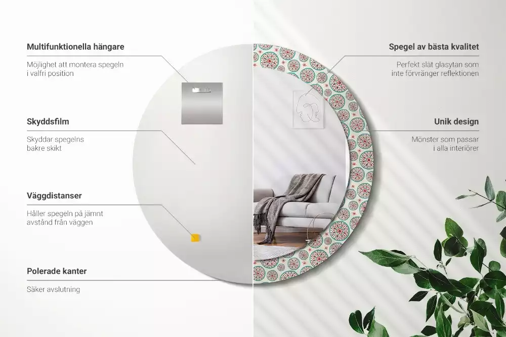 Espejo redondo impreso Patrón boho