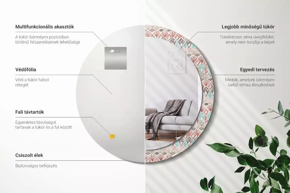 Espejo redondo impreso Patrón étnico