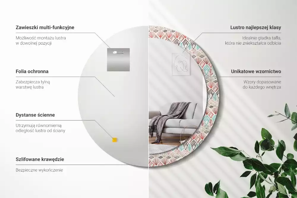 Espejo redondo impreso Patrón étnico