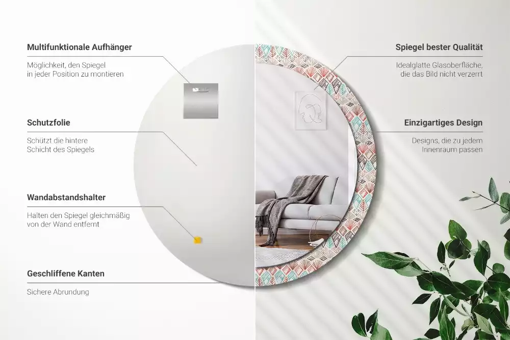 Espejo redondo impreso Patrón étnico