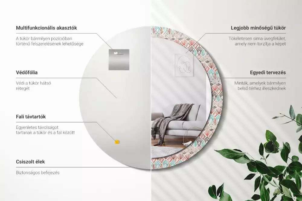 Espejo redondo impreso Patrón étnico