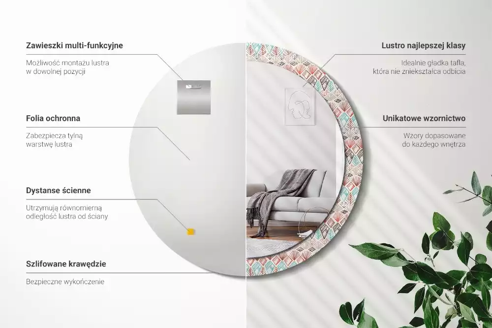 Espejo redondo impreso Patrón étnico