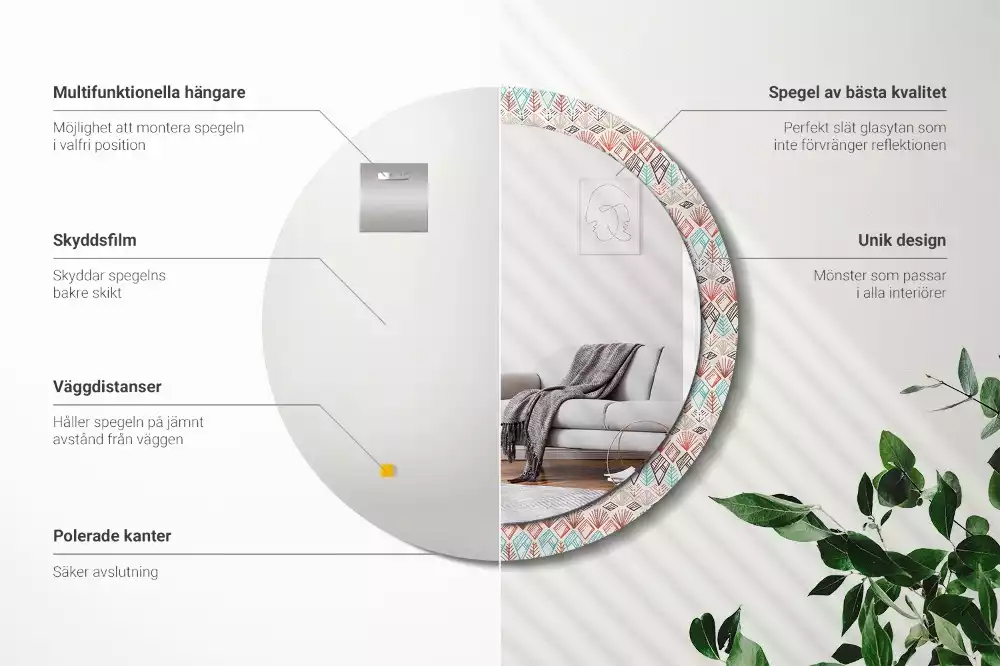 Espejo redondo impreso Patrón étnico