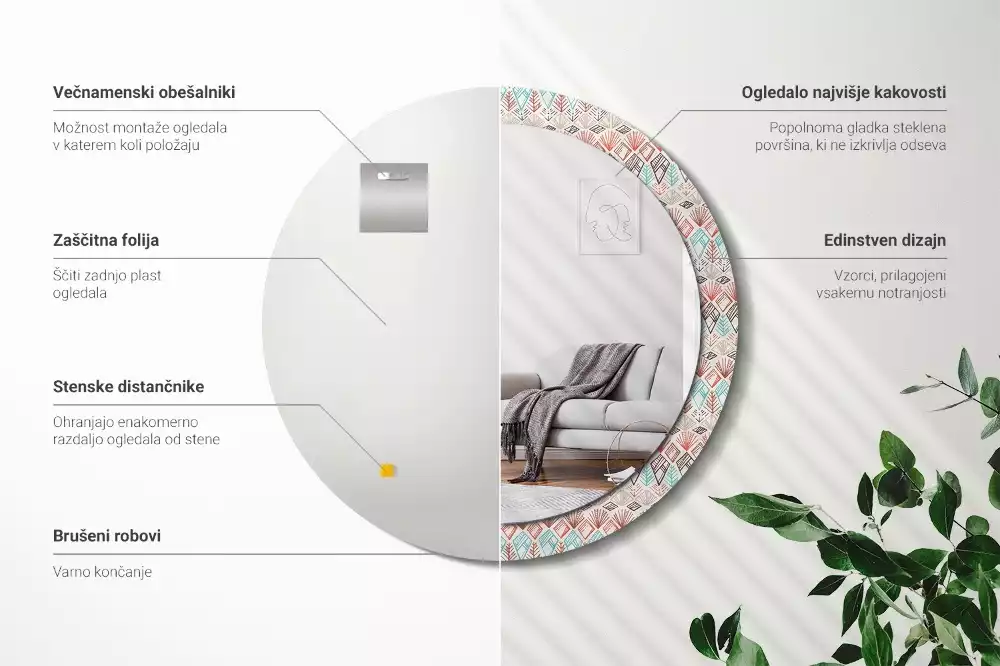 Espejo redondo impreso Patrón étnico