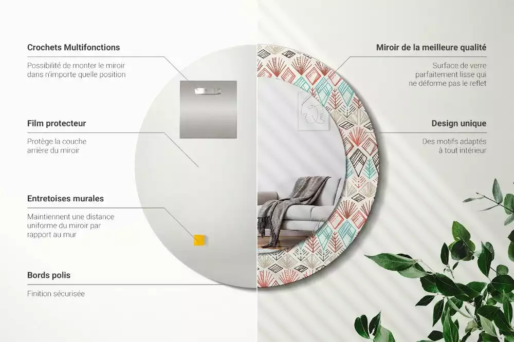 Espejo redondo impreso Patrón étnico