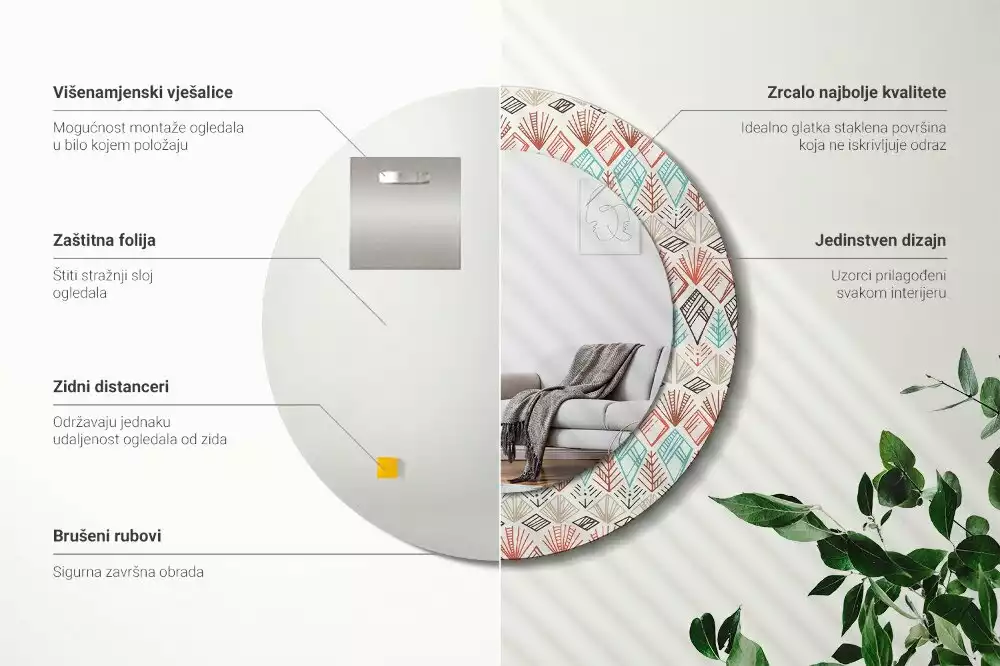 Espejo redondo impreso Patrón étnico