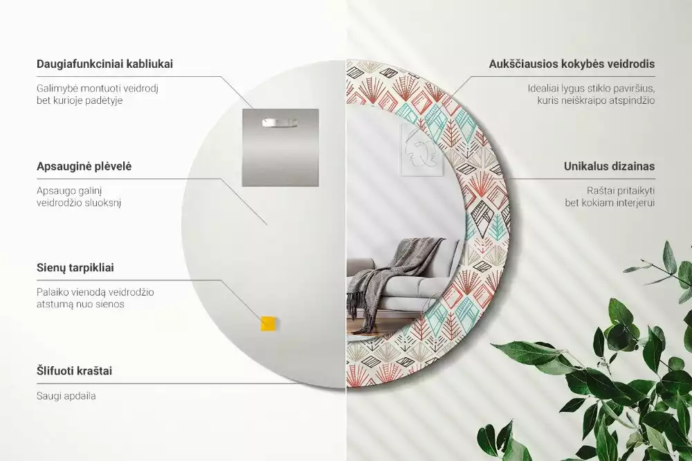 Espejo redondo impreso Patrón étnico