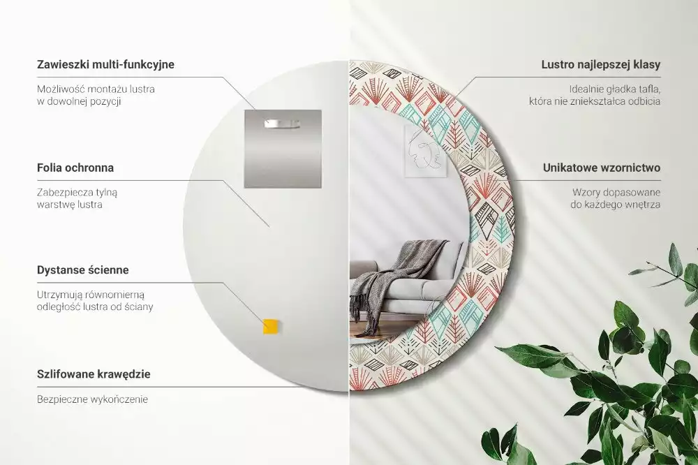 Espejo redondo impreso Patrón étnico