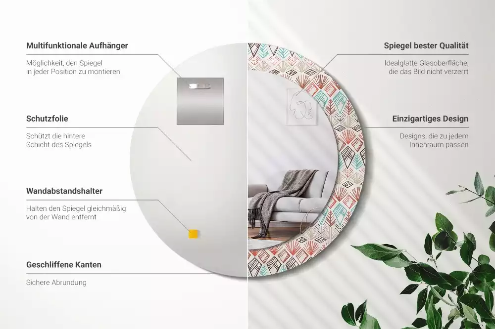 Espejo redondo impreso Patrón étnico