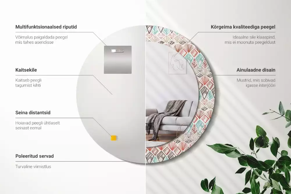 Espejo redondo impreso Patrón étnico