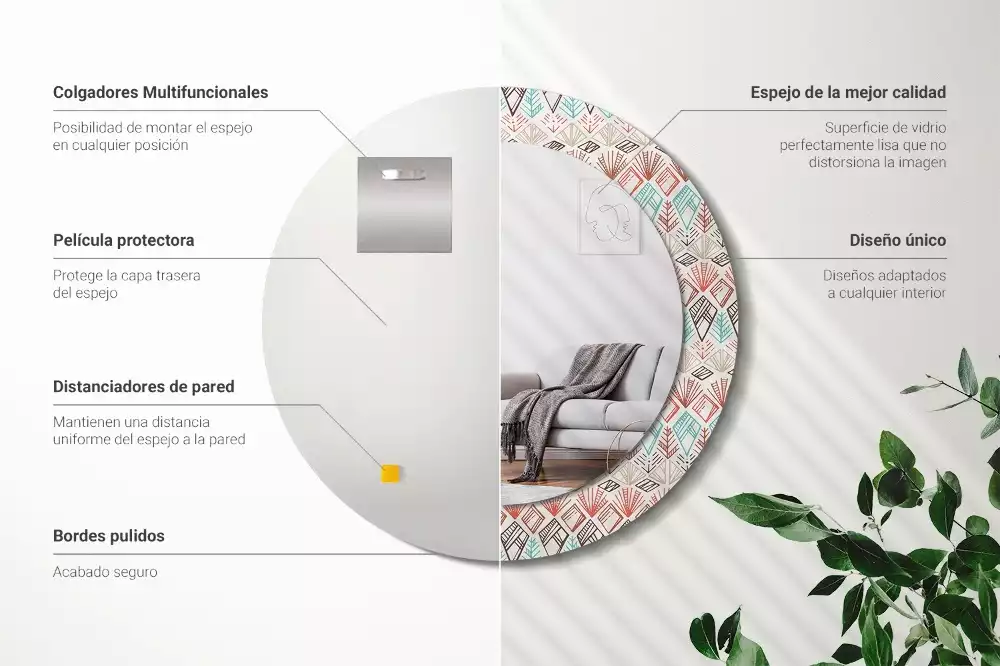 Espejo redondo impreso Patrón étnico