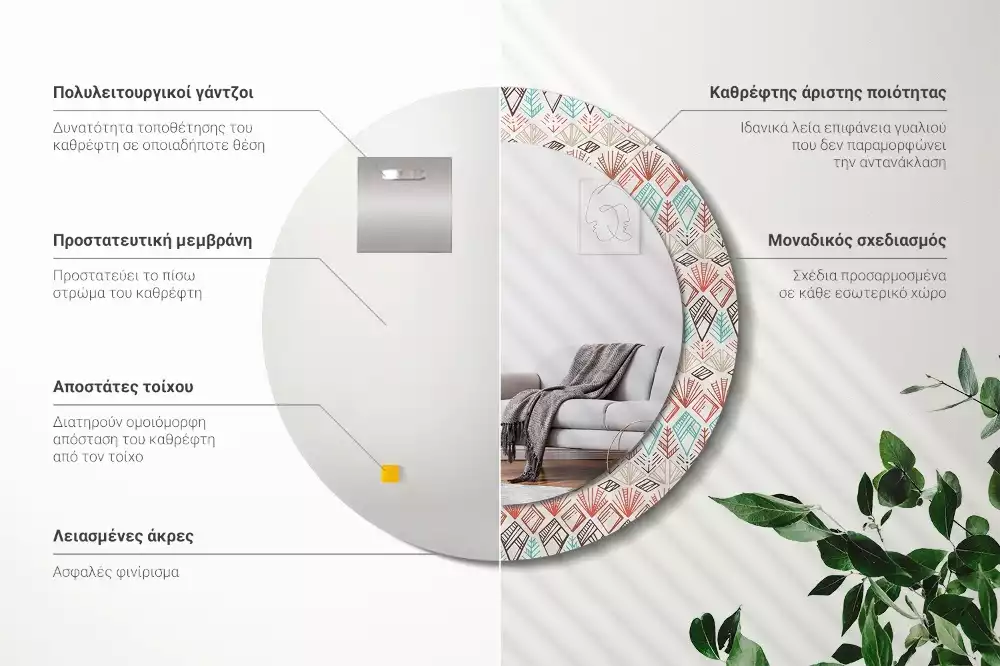 Espejo redondo impreso Patrón étnico