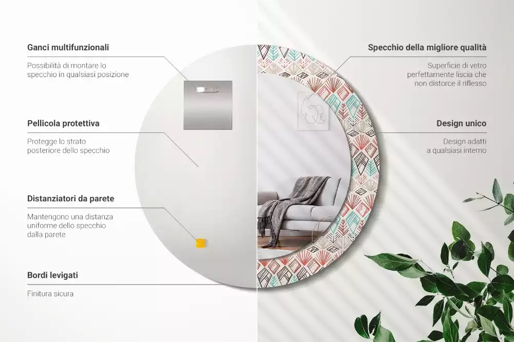 Espejo redondo impreso Patrón étnico