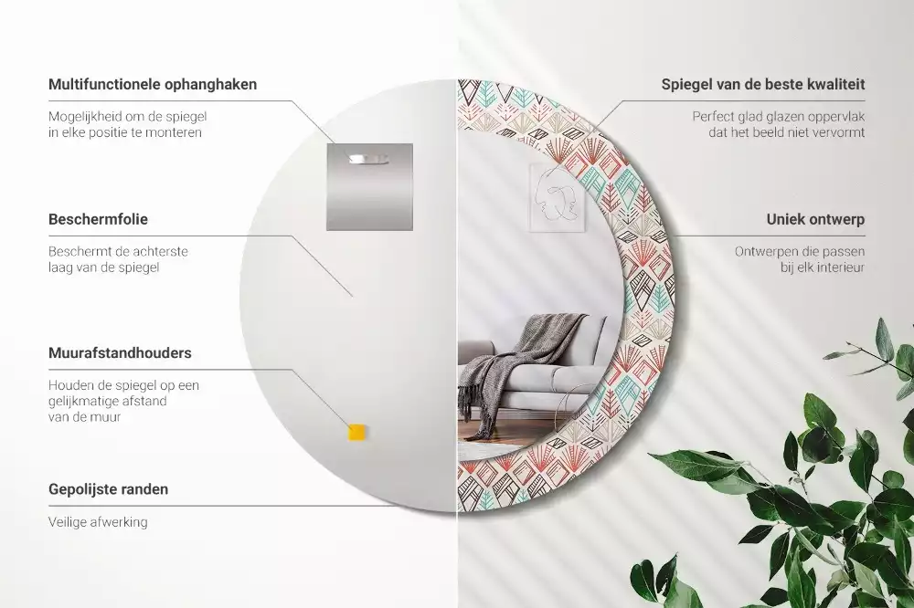 Espejo redondo impreso Patrón étnico