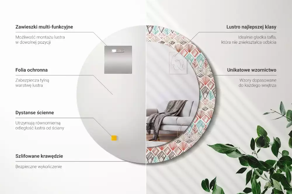 Espejo redondo impreso Patrón étnico