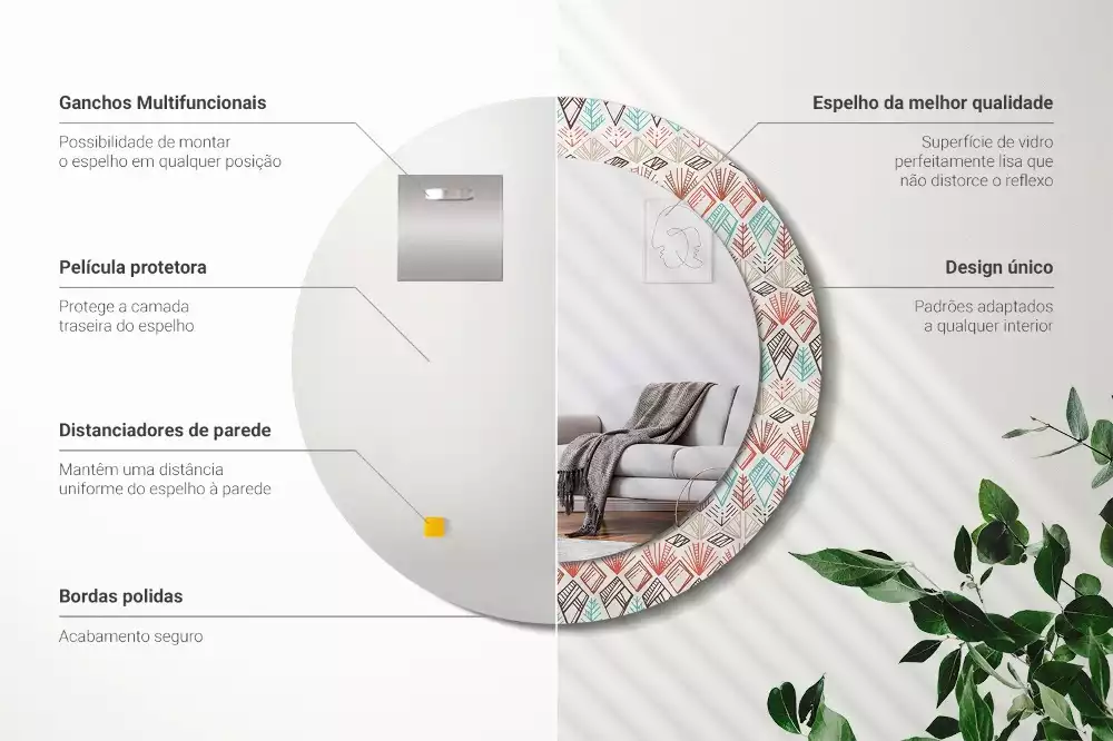 Espejo redondo impreso Patrón étnico