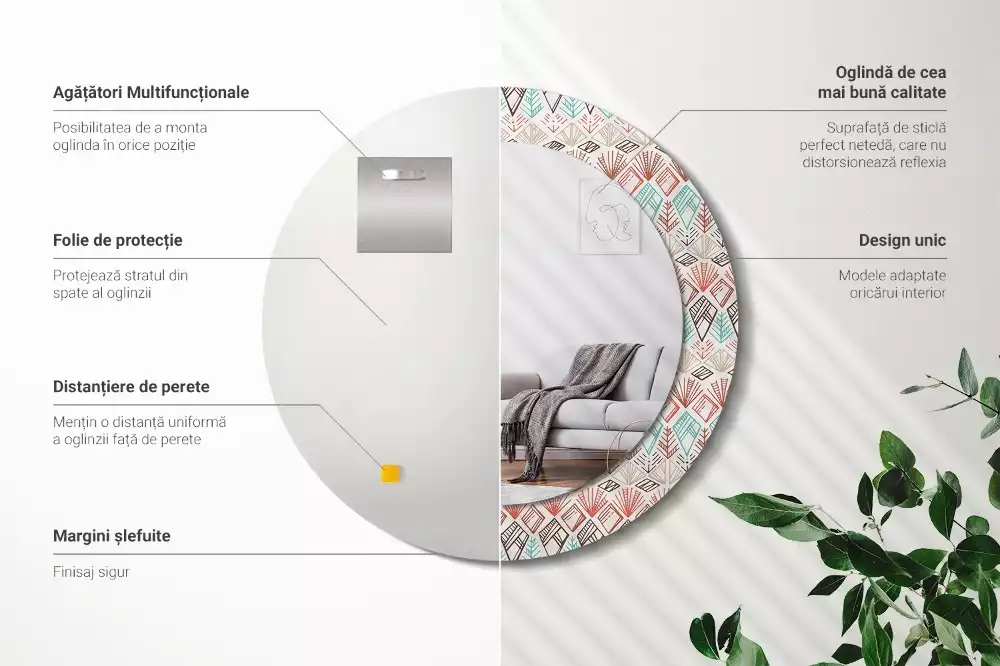 Espejo redondo impreso Patrón étnico