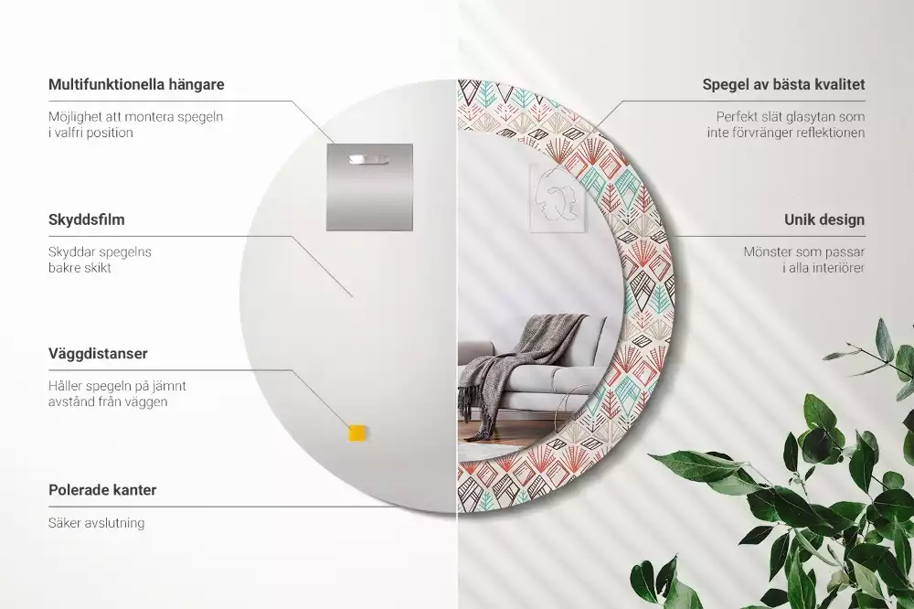 Espejo redondo impreso Patrón étnico