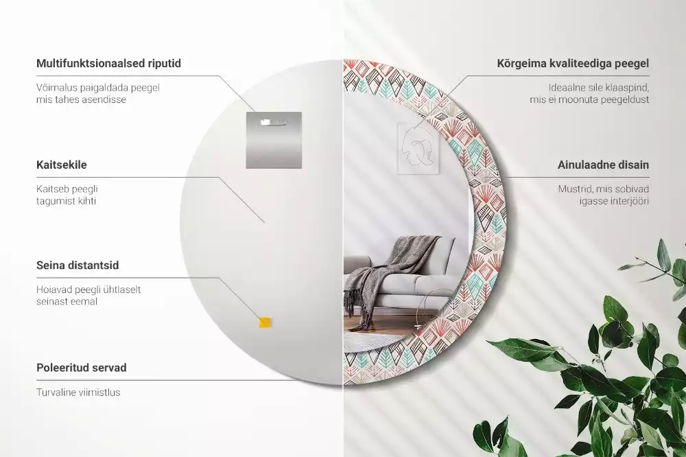 Espejo redondo impreso Patrón étnico