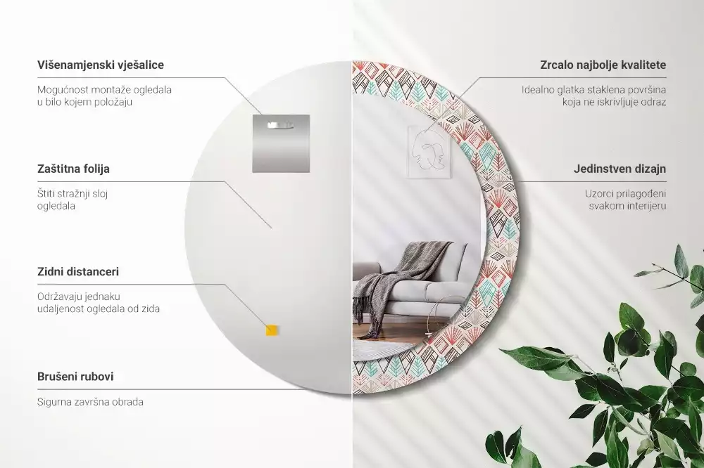 Espejo redondo impreso Patrón étnico