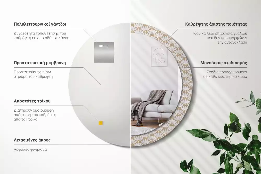 Espejo redondo impreso flor oriental