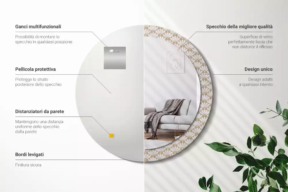 Espejo redondo impreso flor oriental