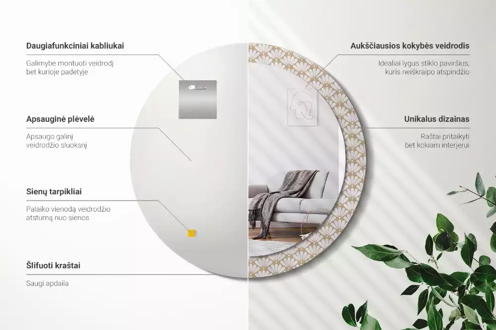 Espejo redondo impreso flor oriental