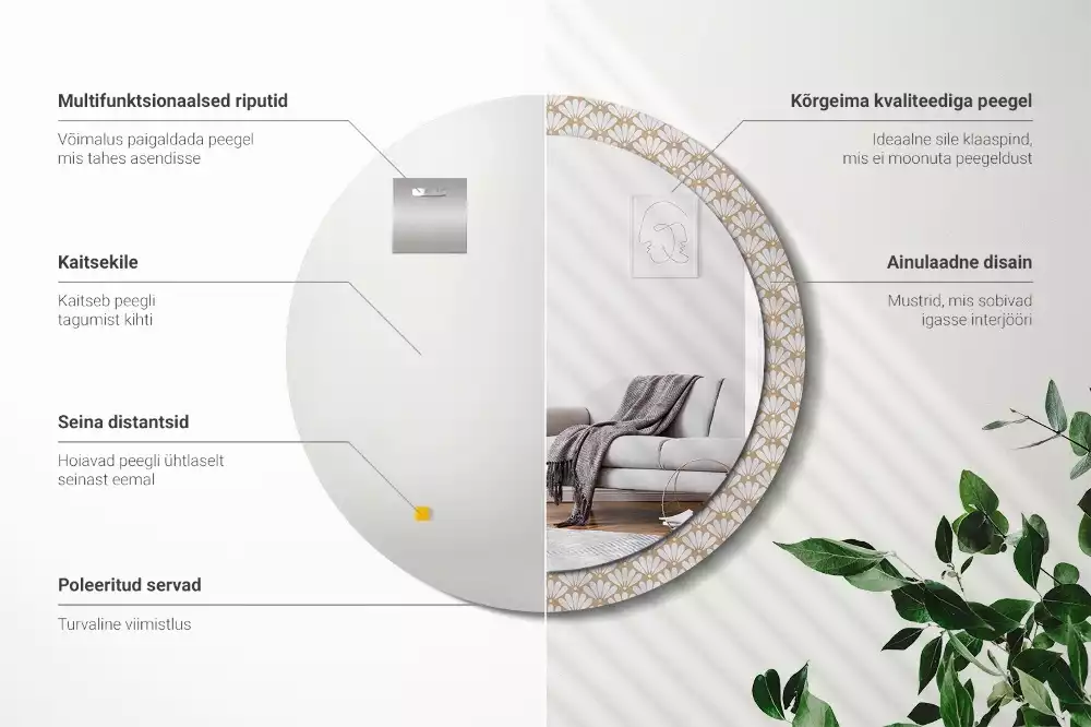 Espejo redondo impreso flor oriental