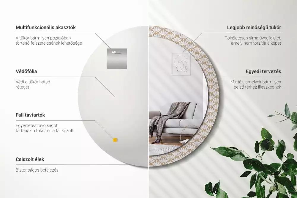 Espejo redondo impreso flor oriental