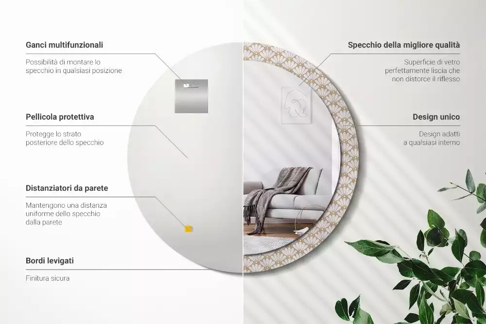 Espejo redondo impreso flor oriental