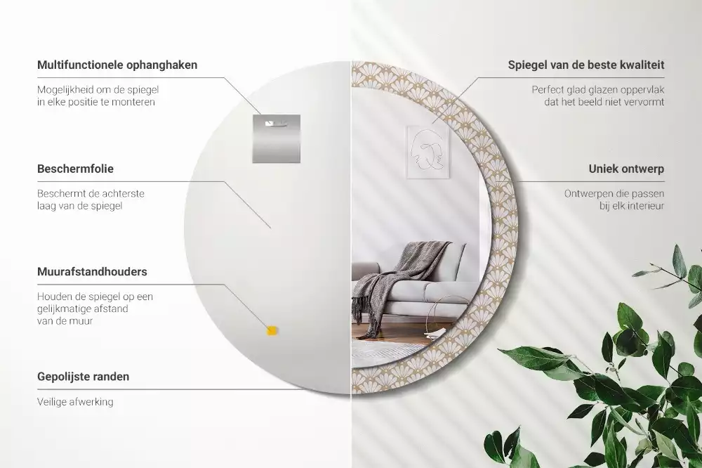 Espejo redondo impreso flor oriental