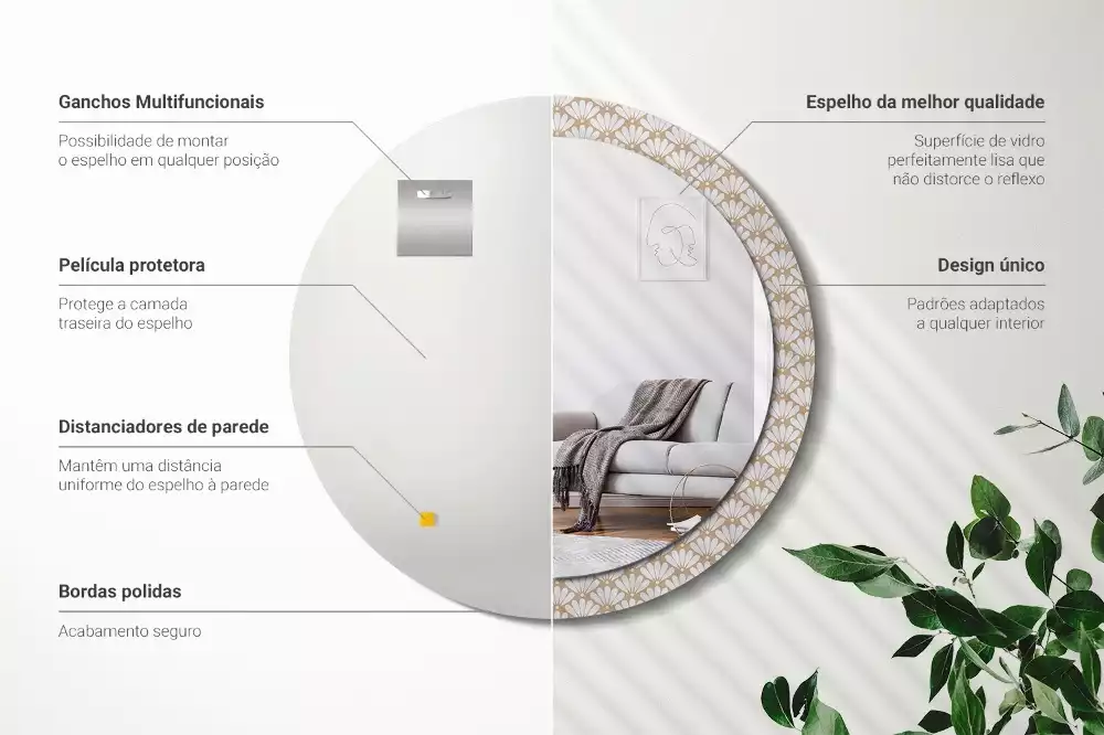 Espejo redondo impreso flor oriental