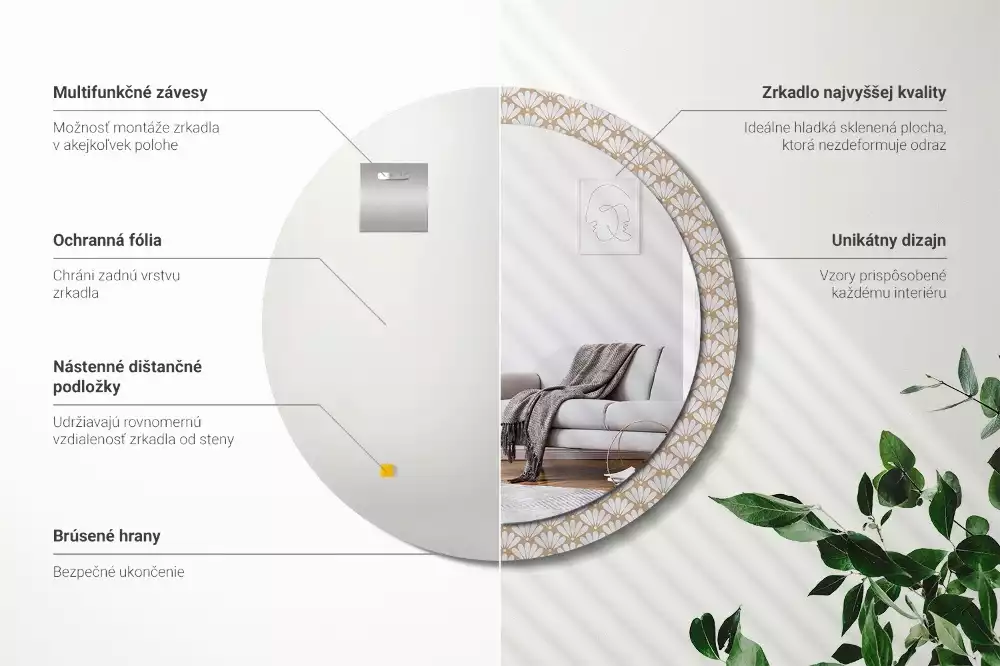 Espejo redondo impreso flor oriental