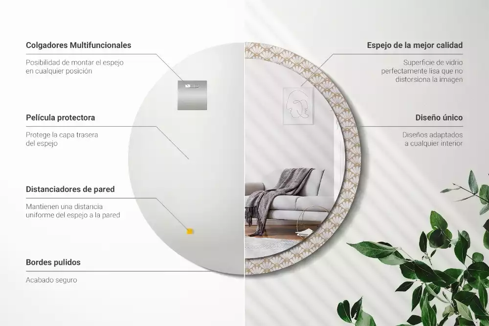 Espejo redondo impreso flor oriental