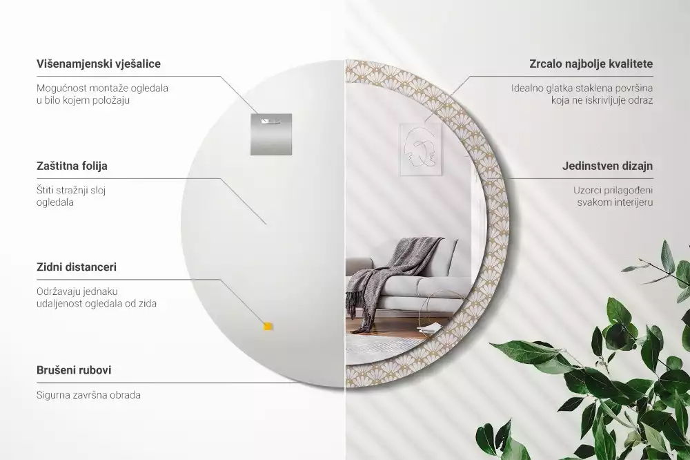 Espejo redondo impreso flor oriental