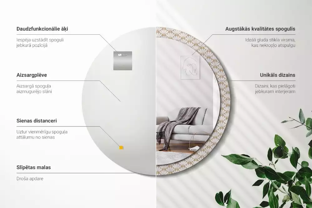 Espejo redondo impreso flor oriental