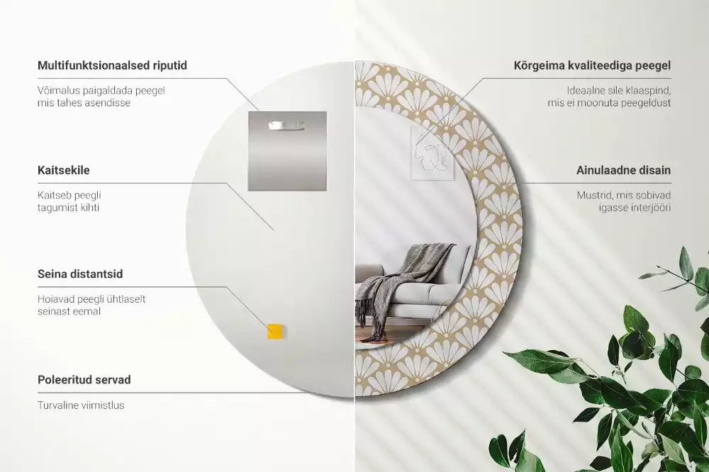 Espejo redondo impreso flor oriental