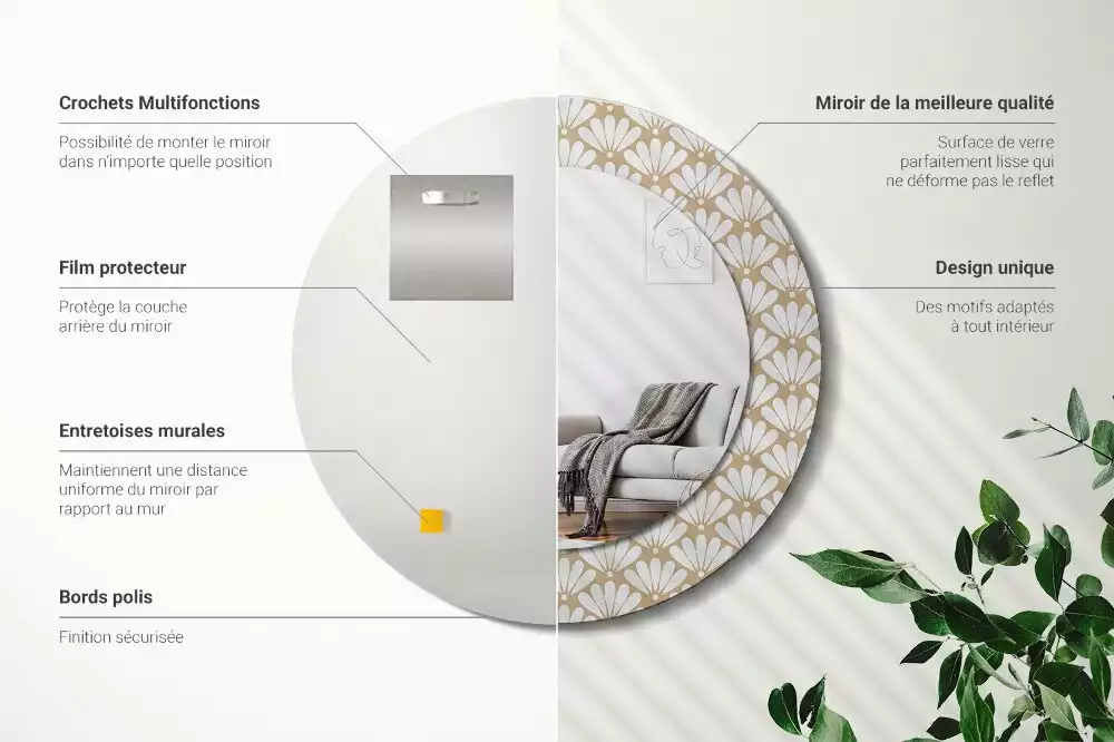 Espejo redondo impreso flor oriental