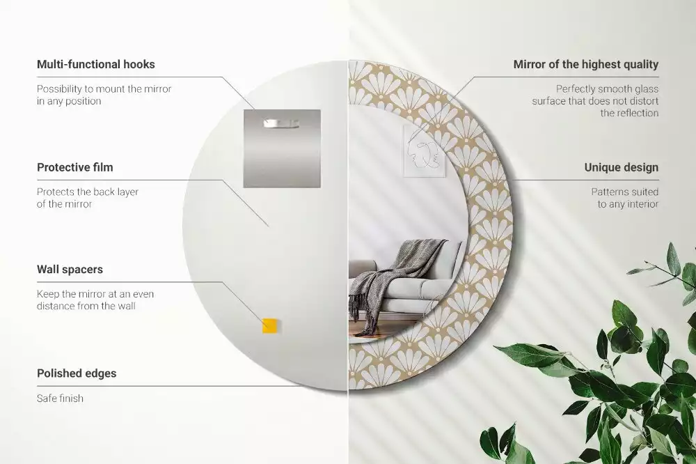 Espejo redondo impreso flor oriental