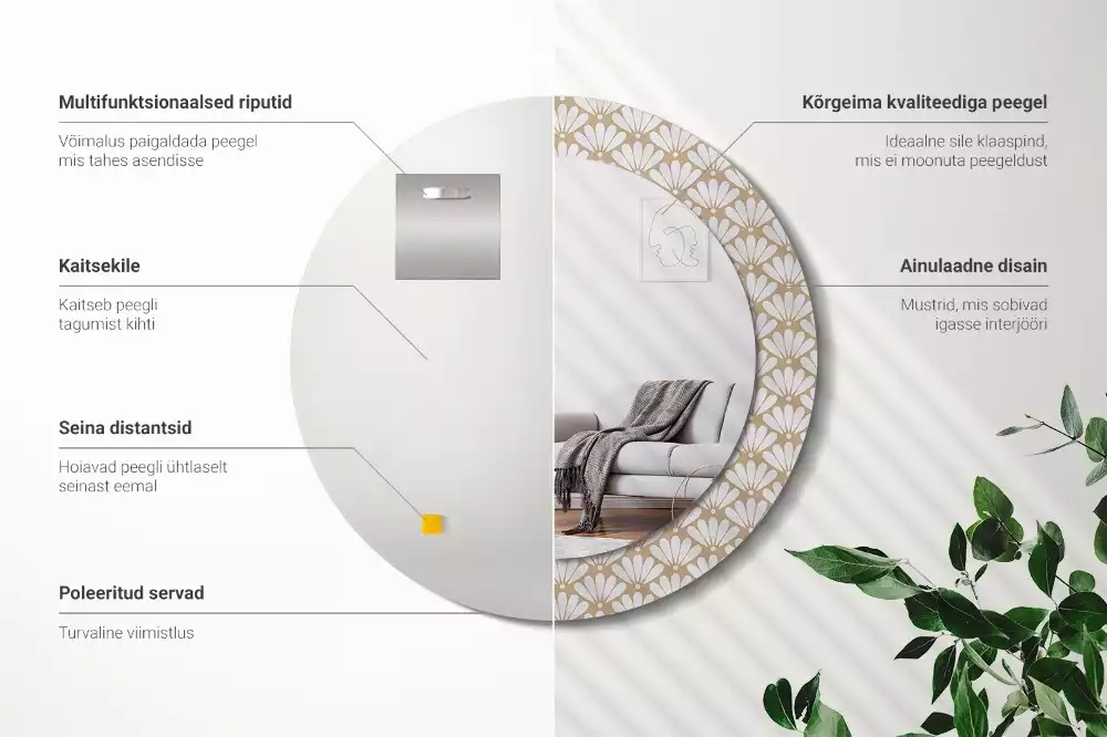 Espejo redondo impreso flor oriental