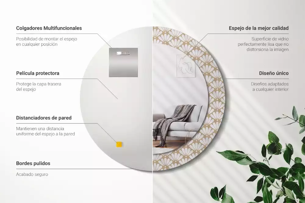 Espejo redondo impreso flor oriental