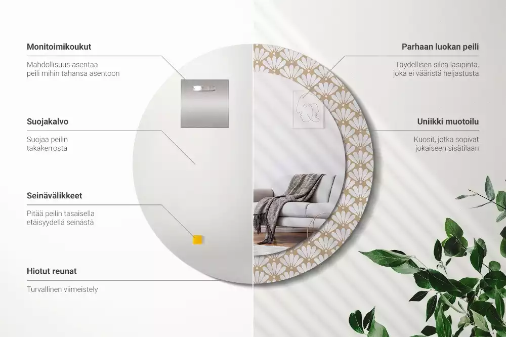 Espejo redondo impreso flor oriental