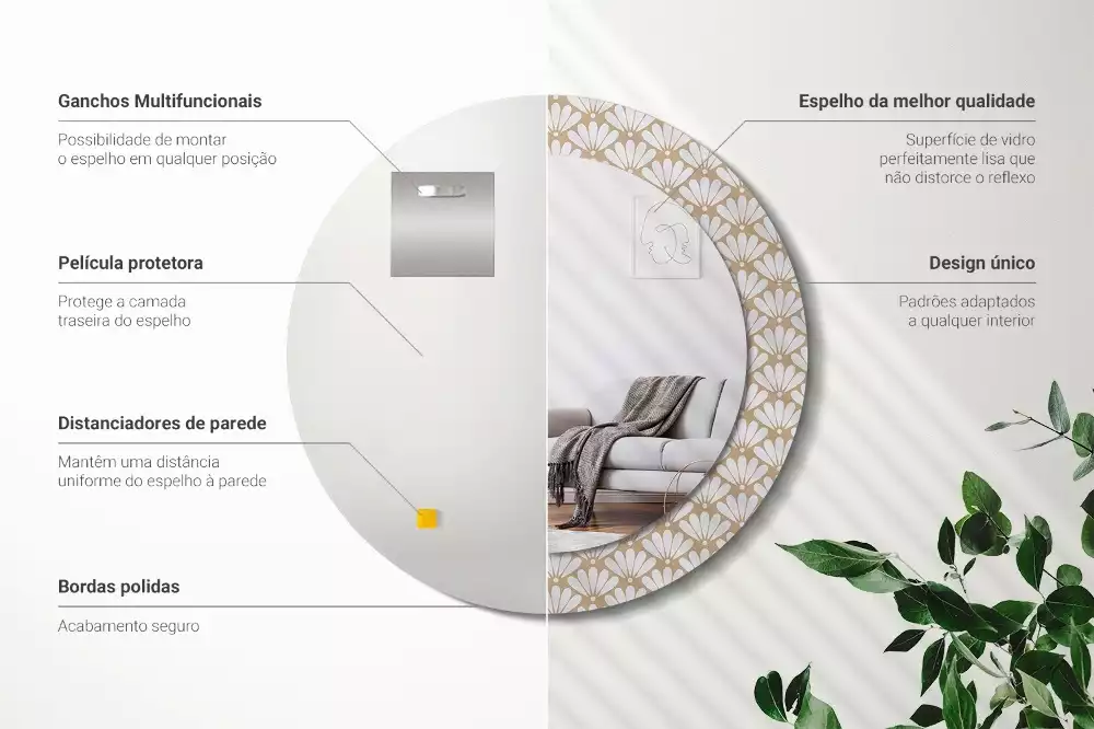 Espejo redondo impreso flor oriental