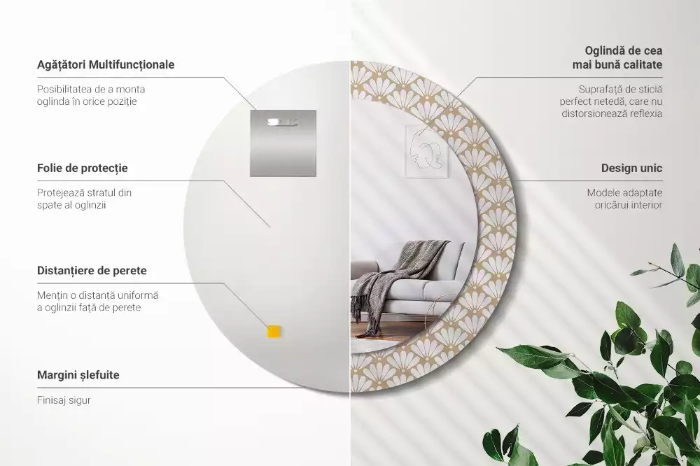 Espejo redondo impreso flor oriental