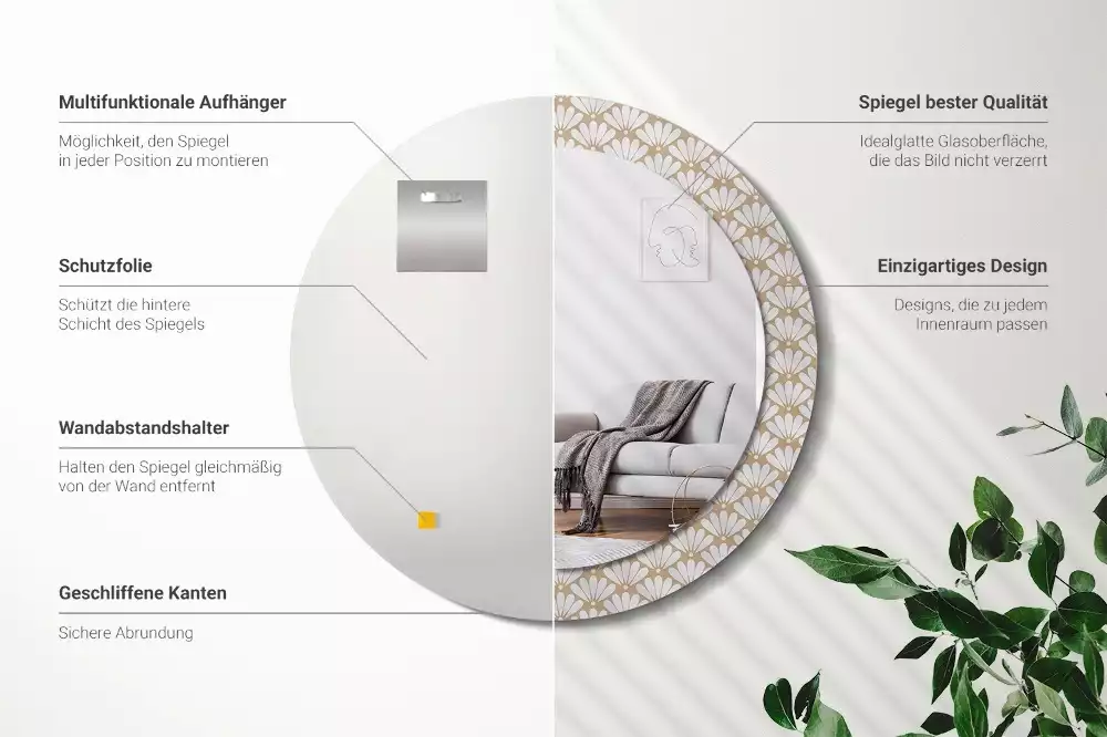 Espejo redondo impreso flor oriental