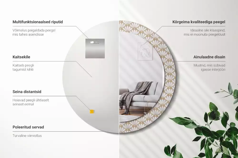 Espejo redondo impreso flor oriental