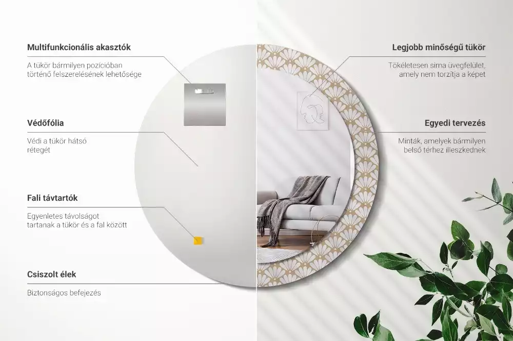 Espejo redondo impreso flor oriental