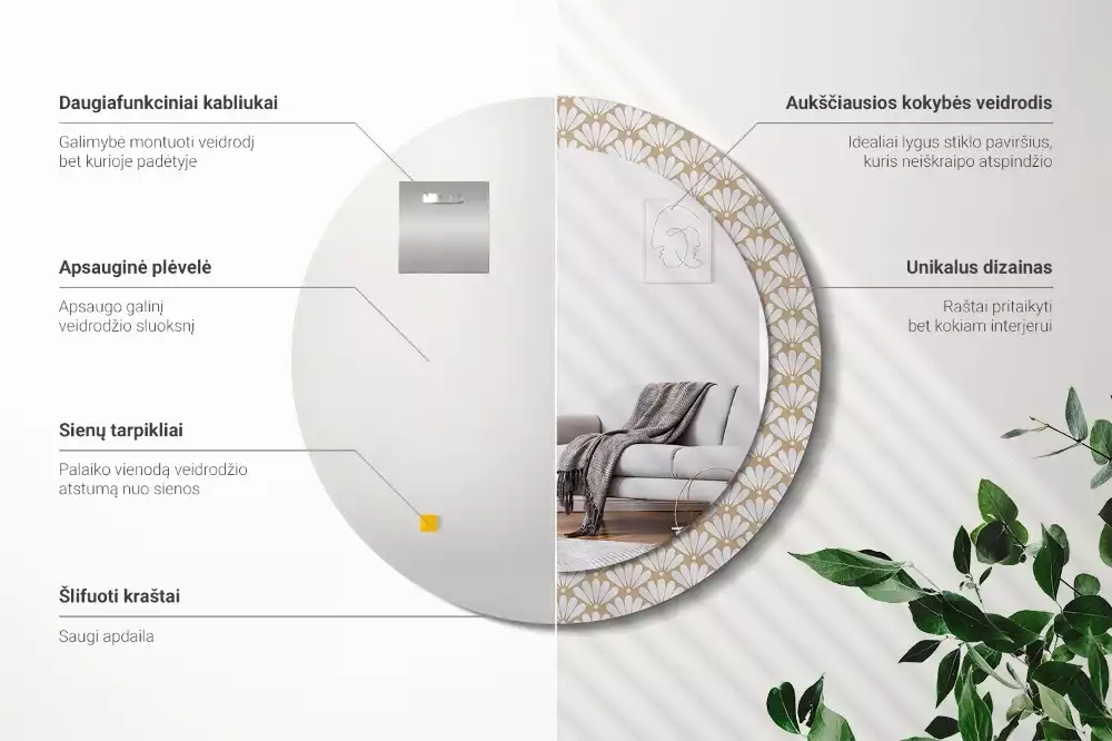 Espejo redondo impreso flor oriental