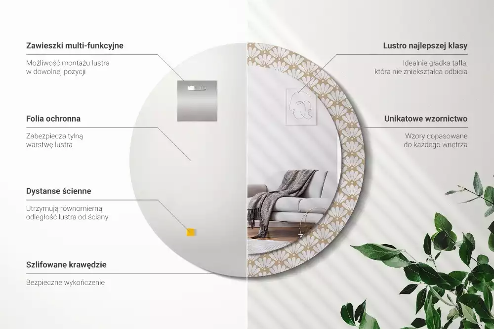 Espejo redondo impreso flor oriental